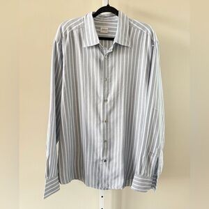 Armani Collezioni Gray Navy Striped Button Down Shirt XXL